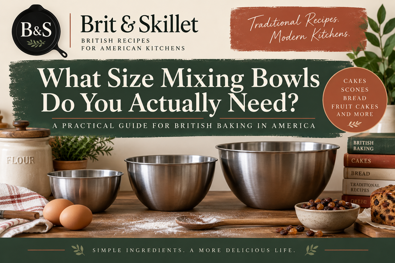 Three stainless steel mixing bowls in different sizes for British baking
