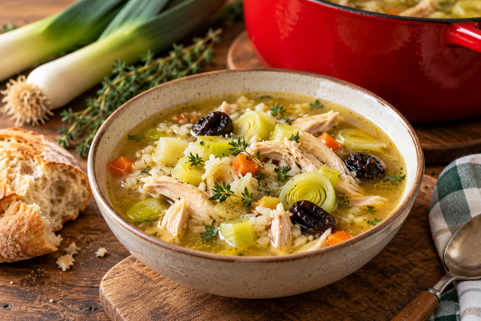 Traditional Scottish Cock-a-Leekie Soup