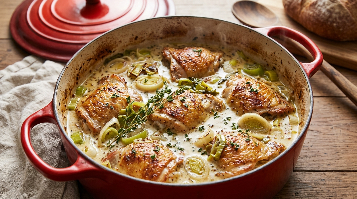 Creamy Chicken, Leek & Mustard Casserole – A Comforting British Family Dinner
